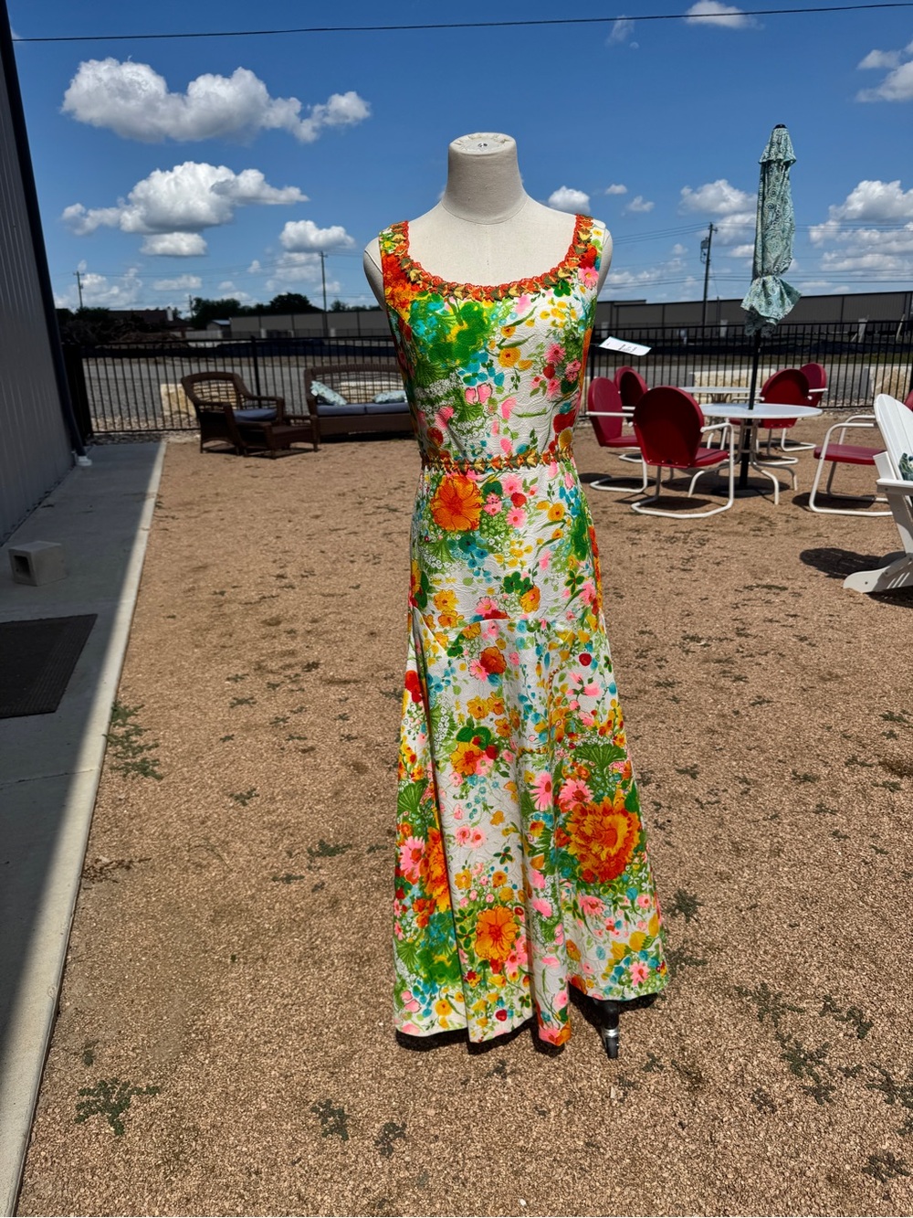 Rare VTG 60s 70s Lanzillotti Bzzz California Floral Maxi Dress White Neon S - Picture 1 of 6